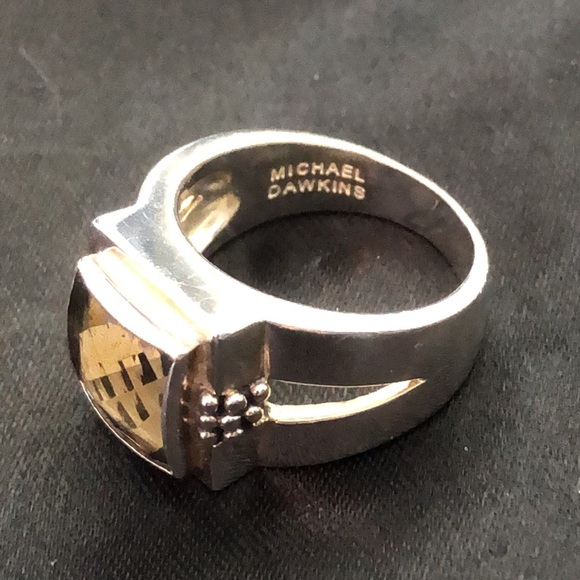 MICHAEL DAWKINS Smokey Quartz Sterling Silver Faceted Checkerboard Cut Ring Sz9 - Picture 11 of 16